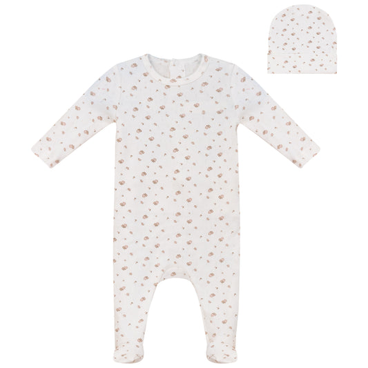 Eyelet Floral Footie and Hat Set