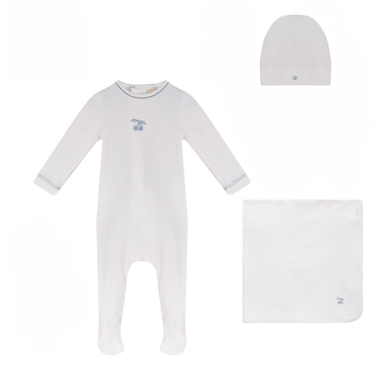 Eyelet Cherry Footie, Hat and Blanket Set [79W273B]