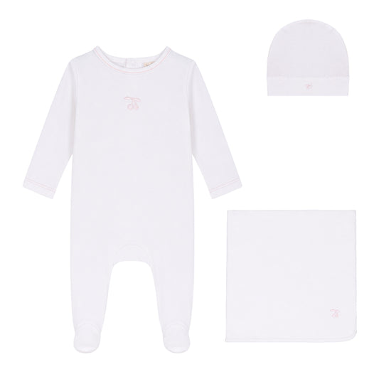 Eyelet Cherry Footie, Hat and Blanket Set [79W273G]