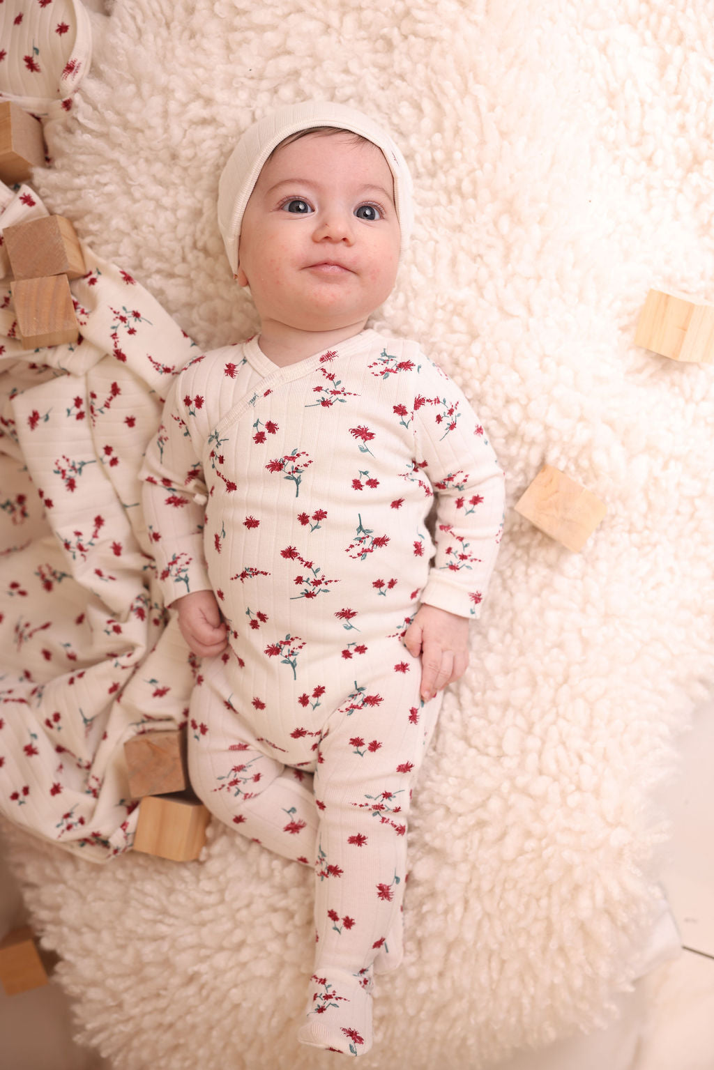 AOP Ribbed Flower Footie and Hat