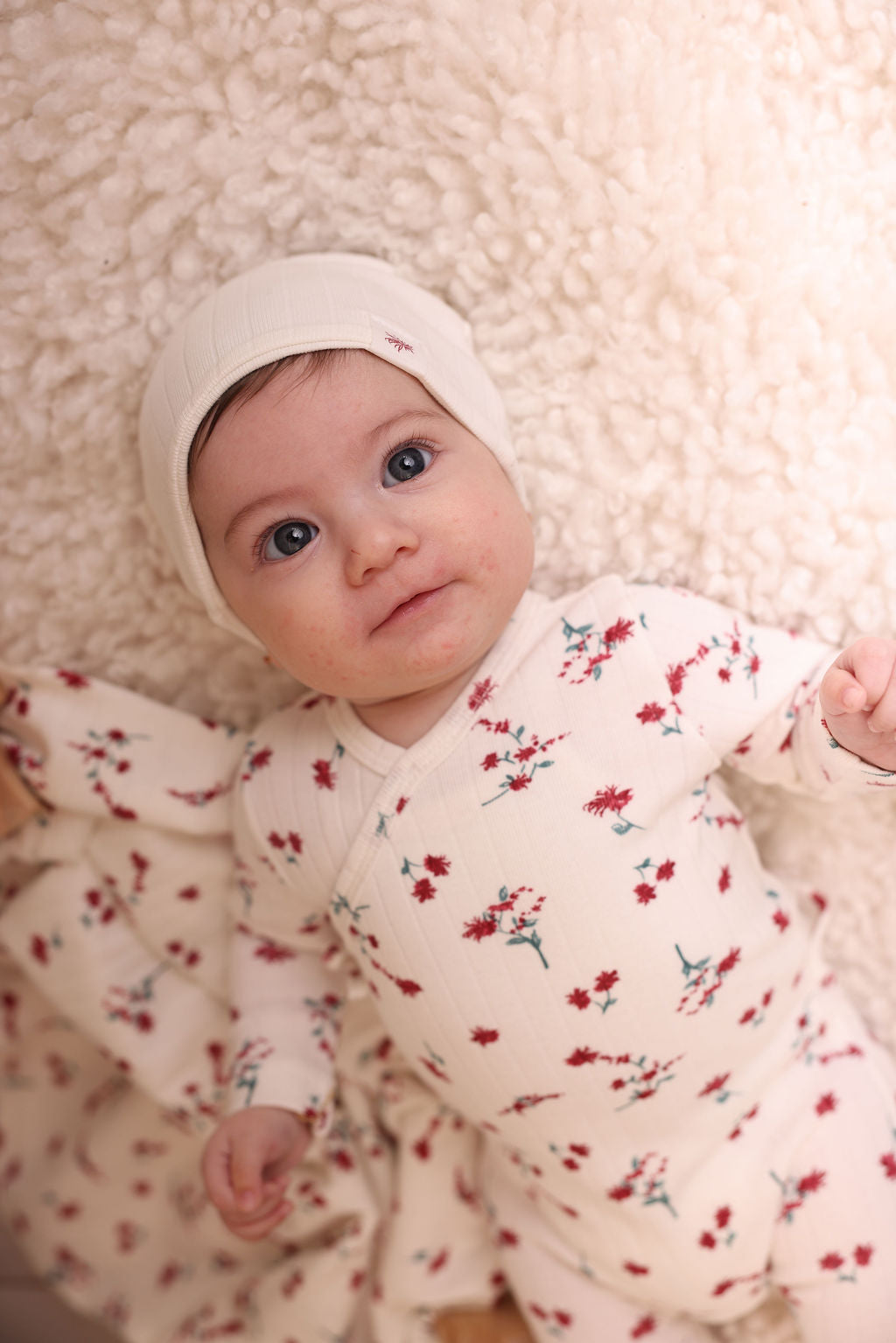 AOP Ribbed Flower Footie and Hat