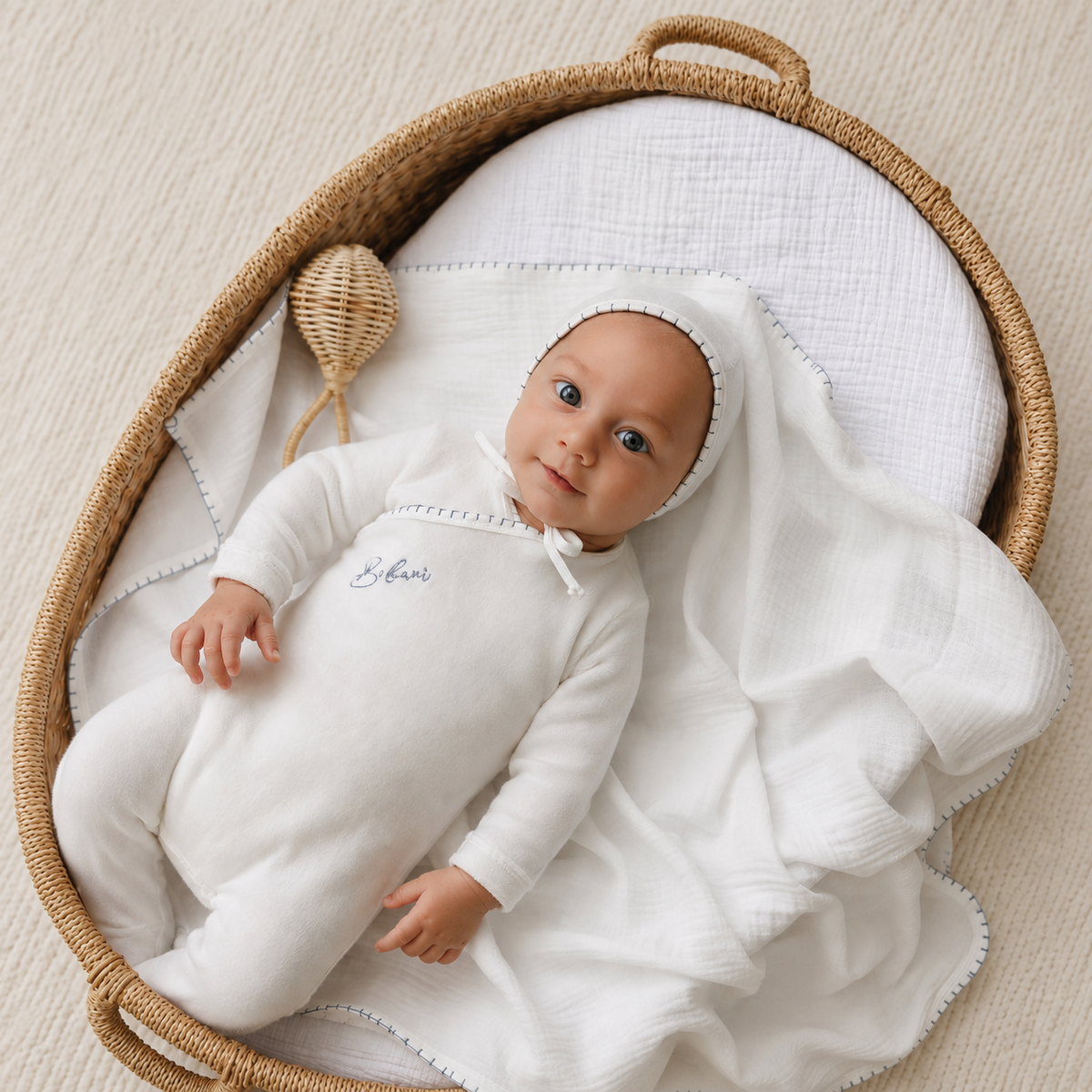Colored Stitching Footie and Hat Set [70W272B]
