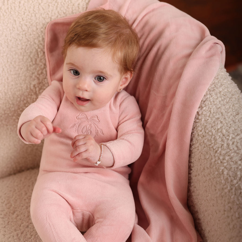 Embroidered B Footie and Bonnet Set Pink
