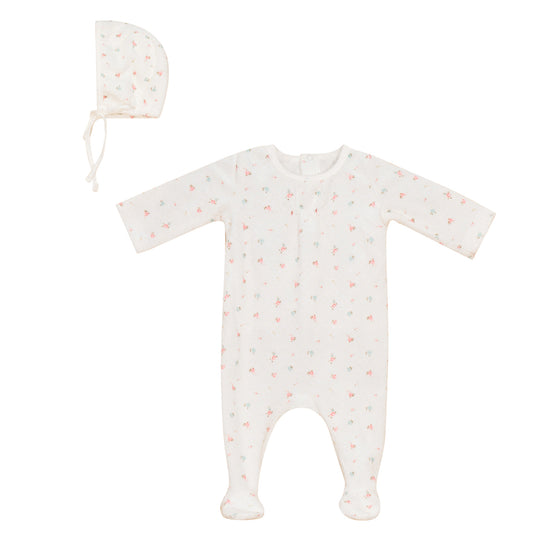 Floral Footie and Bonnet Set with Front Gather